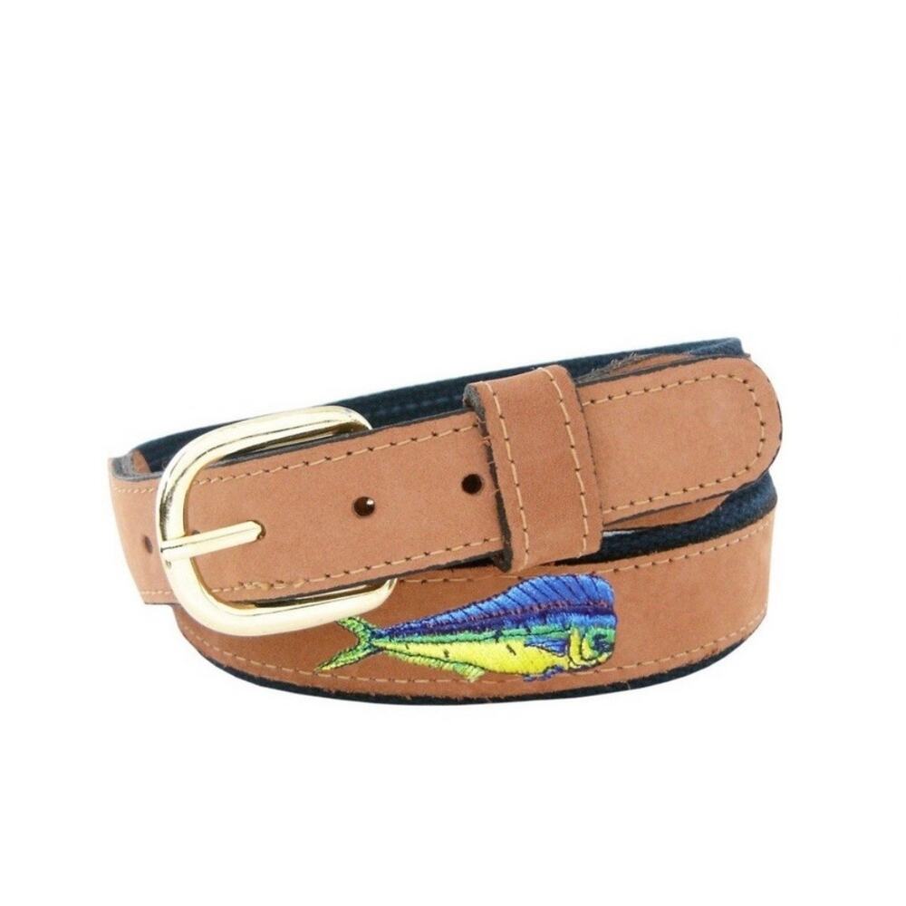 ZEP-PRO Men's Embroidered Dolphin Mahi Fish Belt Size 42 Made in USA